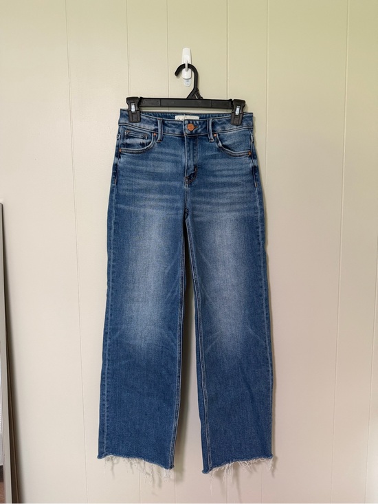 Risen Jeans Denim - Wide Leg Women's Jeans in Blue - Frayed Hem Casual Style